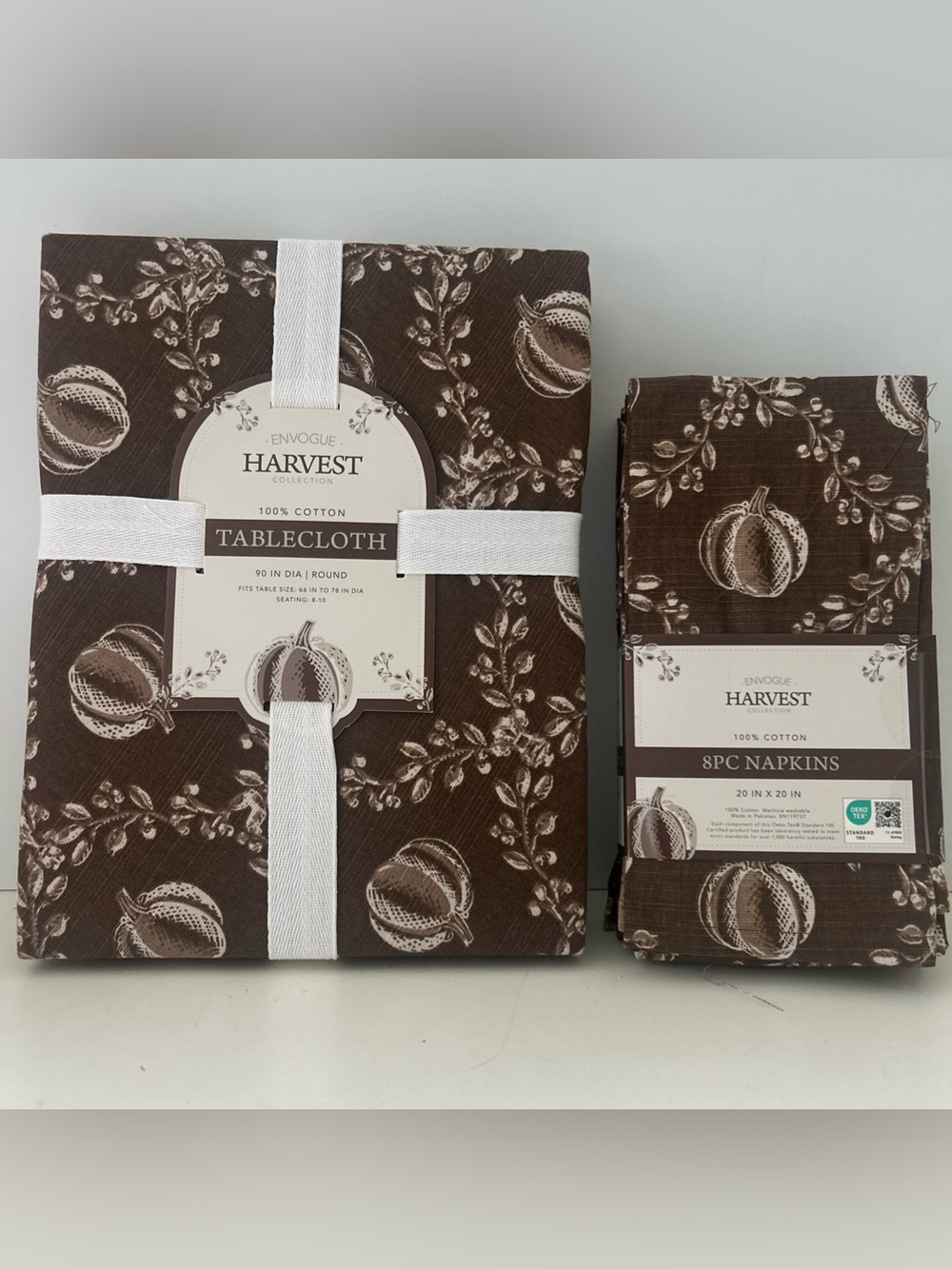 Envogue Thanksgiving Tablecloth & Napkins Table Linen Set 90” Round 100% Cotton